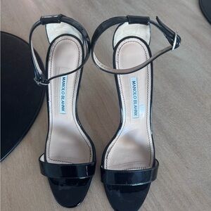 Manolo Blahnik Black Patent Leather Ankle-Strap Sandals
